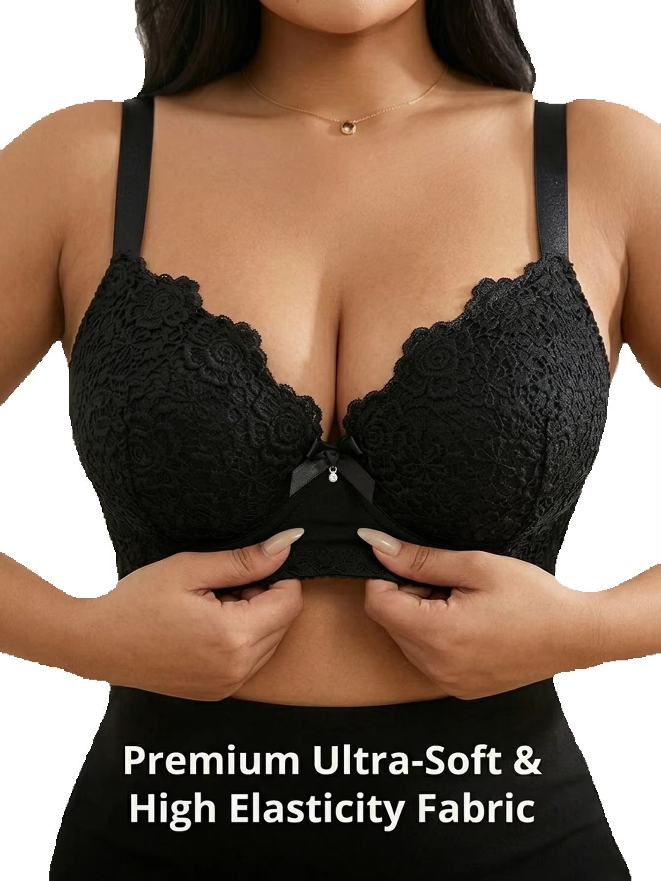 Plunge Bra Push Up - บราดันทรงสำหรับสาวพลัสไซส์ ลายดอกไม้ มีโครงเหล็กดันทรง ช่วยพยุงด้านข้าง ป้องกันการหย่อนคล้อย สายปรับได้กว้าง