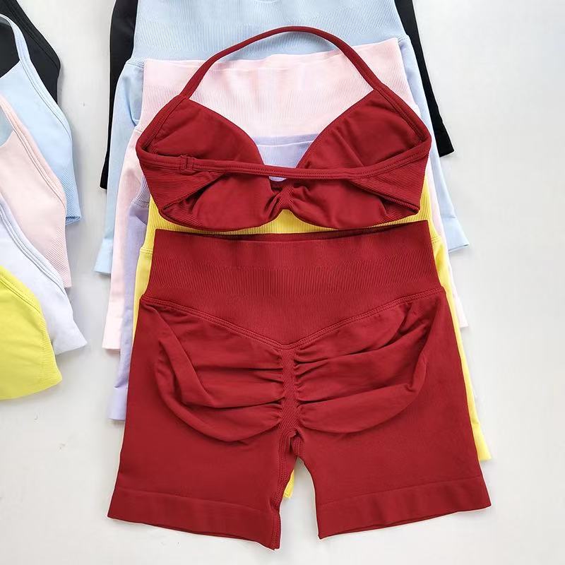 Sports Bra Racerback - ชุดกีฬา HISTELLO สำหรับผู้หญิง ชุดบราโยคะแบบมีสาย กางเกงขาสั้นออกกำลังกาย ชุดฟิตเนส