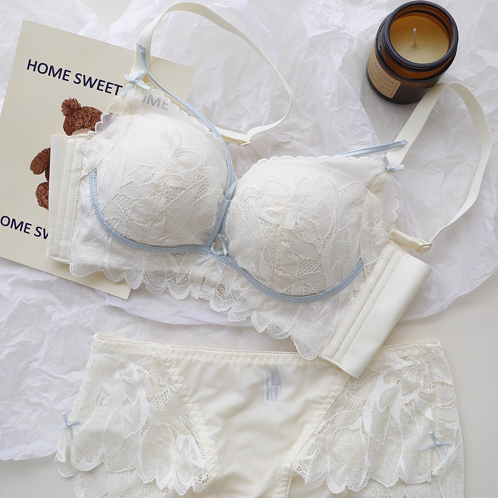Underwire Bra Padded - ชุดชั้นในลูกไม้เซ็กซี่แบบมีโครงดันทรง สำหรับผู้หญิงหน้าอกเล็ก ยี่ห้อ French Back Garden