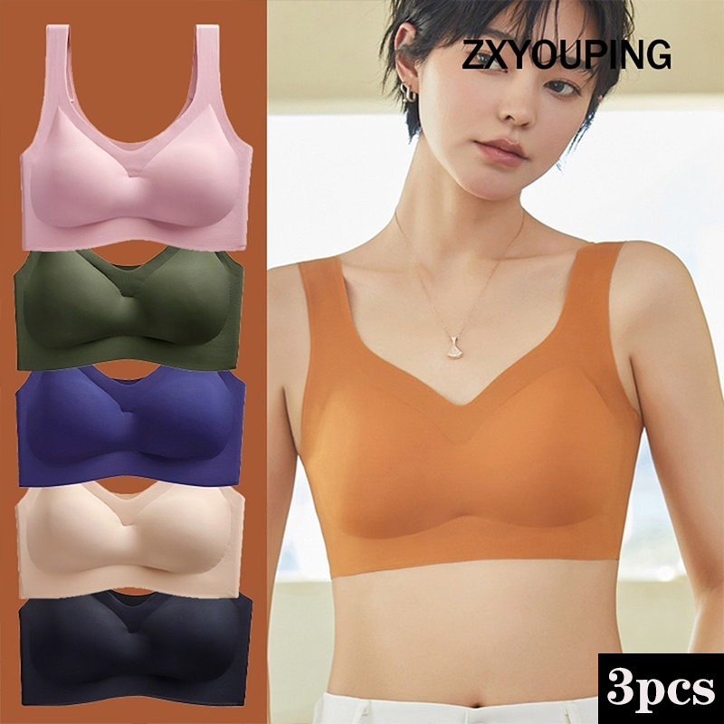 Full Coverage Bra - สปอร์ตบราเซ็กซี่3ชิ้นพร้อมแผ่นรองที่นุ่มสบายไม่มีห่วงเหล็ก M-XXL ดันทรงใส่นอนขนาดพิเศษ